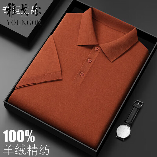 CEO雅戈尓100山羊绒衫短袖T恤男翻领商务薄款打底Polo精纺毛衣 绿色 XL 175/