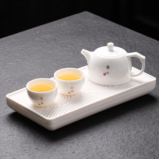 Fat Donglai's same style one pot and four cups teapot set mutton fat jade porcelain Kung Fu tea set small set home tea table tea tray mutton fat jade porcelain one pot two cups (meditation) + rectangular plate
