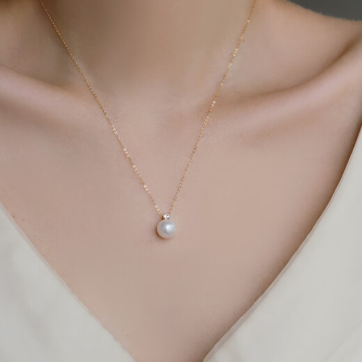Fat Donglai same style pearl pendant 18k18k gold princess style freshwater pendant necklace round strong light single pearl Princess Diana k yellow with chain 9-10mm