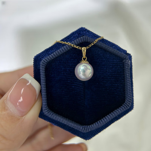 Moqianxue Pearl Pendant Seawater Akoya Melon Seed Buckle 18k Gold Perfect Round Strong Bright Versatile Exquisite Silver 8.5-9mm