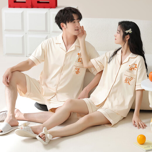 Fuxinkang-Paar Pyjamas Frühlings- und Sommer Pure Cotton Shorts Shorts Cartoon lässige losen Männern und Frauenheimkleidung können außerhalb von Anzug MZZ-6210 m-Frauen [Höhe 150-160-Gewicht 80-100] getragen werden.