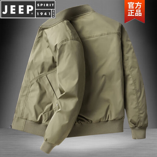 JEEP SPIRIT飞行夹克男休闲薄款工装外套男士春秋新款宽松秋冬防风男装棒球服 JWD9226军绿色-加棉 M