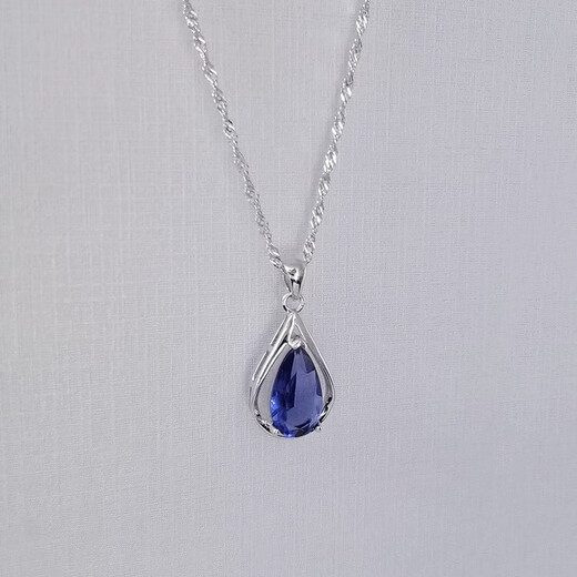 Hunter Retro style 925946 sterling silver pendant drop-shaped tanzanite blue zircon necklace water wave chain for women single pendant