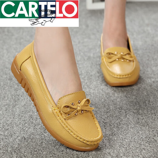 
CARTELO spring flat sole bean shoes soft sole middle-aged and elderly mothers shoes casual women single shoes beef tendon sole pregnant women shoes nurse women shoes 6629 hollow white 40