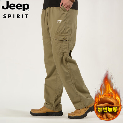 Jeep Spirit Jeep Trabajo Pantalones de algodón puro para hombres Pantalones casuales de primavera y verano Pantalones heterosexuales de los hombres transpirables y mayores pantalones de papá ancianos NHHS-9902 Verde militar [agregando terciopelo] M [Sugerir 110-130Jin [Jin equivale a 0.5 kg]]]