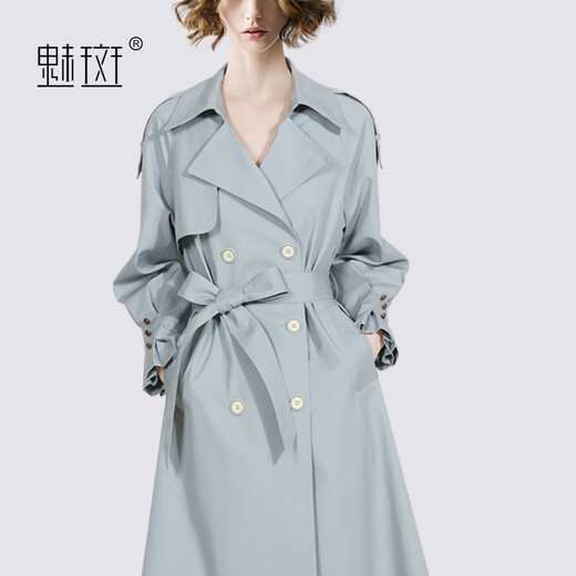 魅斑今年流行时尚设计感风衣外套女中长款2025年春季新款收腰大衣 灰蓝色 XL