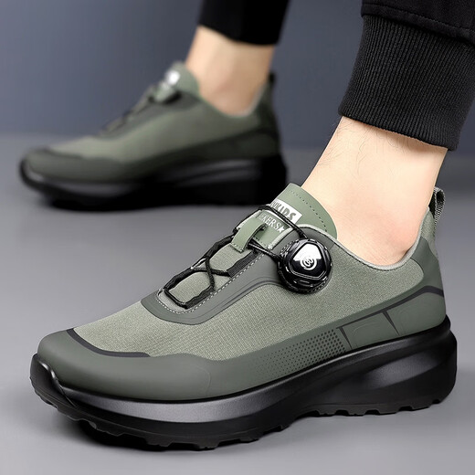 Shukaren Herrenschuhe 2025 Frühling Dicker Sohle rotierender Knopf Sport trendige Schuhe für Herrenbergsteiger Daddy Schuhe Winter plus Samt Outdoor Weiche Sohle L3527 Schwarz plus Samt 38 Lederschuhe Größe