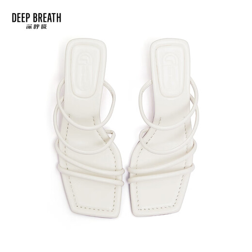 
DEEP BREATH Deep Breath Women's Shoes Thin Strap Square Toe Thin Heel Sandals Open-toe French Slippers AX14103 White 37