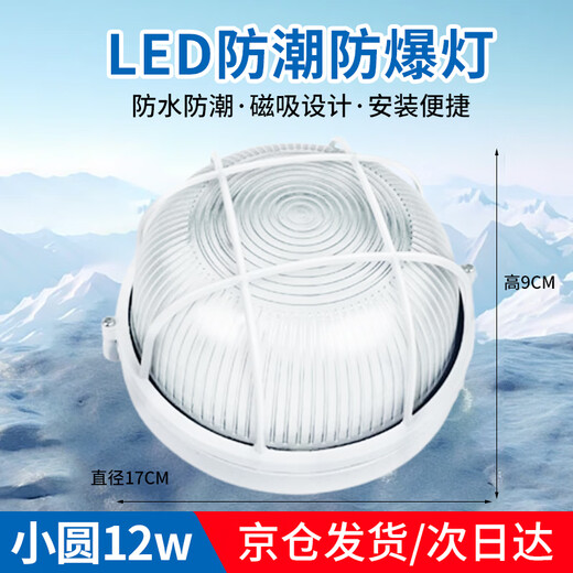 Yuanbo LED moisture-proof lamp explosion-proof lamp warehouse factory three-proof lamp outdoor dust-proof lamp bathroom waterproof basement lighting Xiaoyuan 12w (next day delivery)