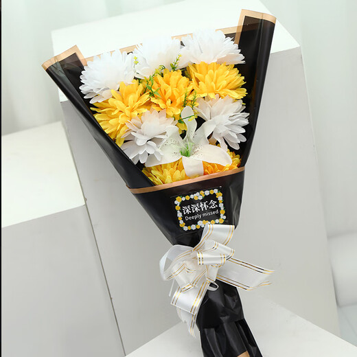 Zi Jiafu artificial flower Qingming Festival tombstone fake flower sacrifice fake chrysanthemum memorial bouquet plastic flower grave sweeping hand bouquet z white