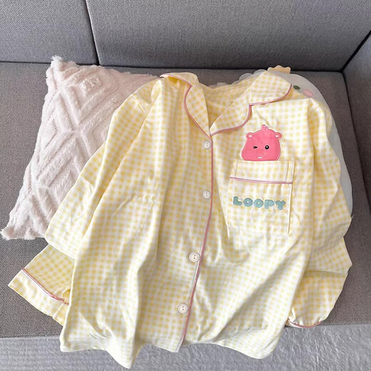 萱慕琳韩版可爱海狸露睡衣女春秋新款学生家居服三件套装夏天外穿 套l1478三件套装 M  建议80-100斤