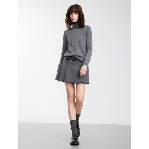 ELLE 100% sheep wool turtleneck sweater for women 2025 autumn and winter new base warm inner wool sweater light gray (half turtleneck upgraded version) XL