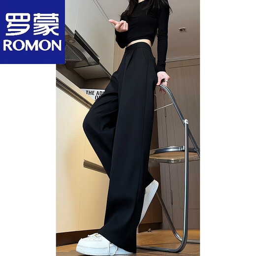 Luo Meng clenfit scimitar trousers men's spring and autumn trendy brand loose and drapey long wide-leg casual trousers black L 115-130Jin Jin equals 0.5 kg