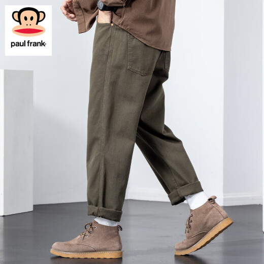 大嘴猴（paul frank）纯棉复古男士休闲裤夏冬季新款美式潮牌宽松直筒裤百搭运动阔腿裤 1098H军绿色【官方正品】 M 【建议100-120斤】