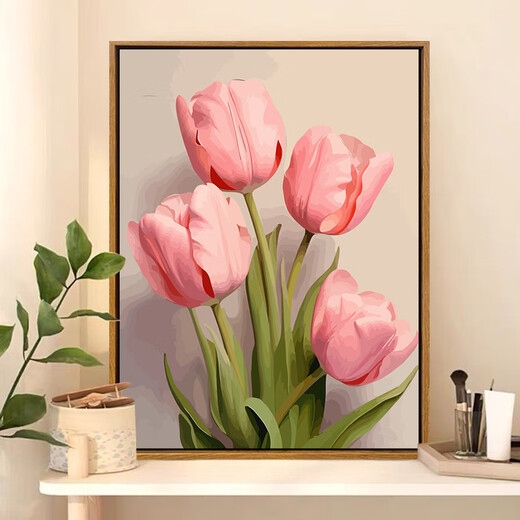 
Blue Origin Healing Tulip Diy Digital Oil Painting High Difficulty Hand-Passing Time to Relieve Boredom Hand-Drawn Oil Painting Living Room Hanging Painting SJ13968 Highlight Pigment + Professional Oil Canvas + Brush 11