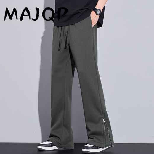 Pantalones casuales estadounidenses de MAJQP para pantalones de cremallera de microflar de primavera y otoño de los hombres pantalones de pierna recta para hombres del ejército de los hombres Pantalones deportivos verdes de 9859 metros grises 3xl alrededor de 150-170Jin [Jin equivale a 0.5 kg] se pueden usar