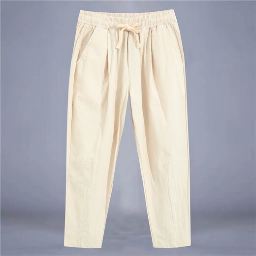 Fox Donkey Fox Nouveau pantalon chinois en coton et en ligne Men Men Fin Loose Wide Jambes Coton et ligne Pantalon décontracté simple Pantalon Cropped Men Green XL