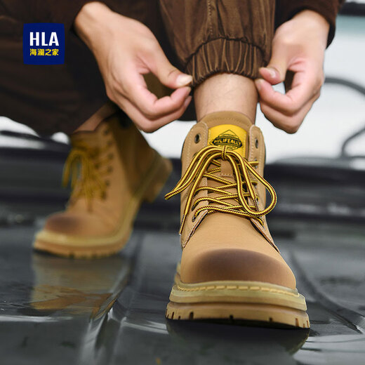 海澜之家（HLA）时尚大黄靴加绒保暖马丁靴男户外工装靴子 黄色【加绒】 41