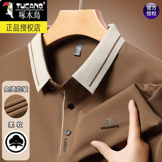 T-shirt à manches longues Woodpecteer Men 2025 Spring and Automne New Business Leisure Loose Base Polo Shirt 16823 Green clair M 165 [95-120jin suggéré [Jin est égal à 0,5 kg]]]