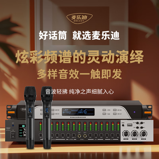 Melody digital pre-amp effector, professional karaoke audio amplifier, karaoke home ktv reverberator, audio processor anti-howling feedback suppressor, wireless microphone set DSP6300 Pro+ML3208 microphone (set)