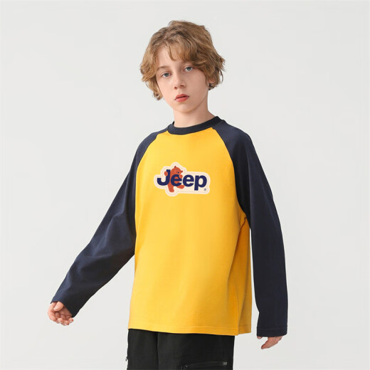 Jeep童装男童T恤2025春秋季新款儿童女童长袖中大童百搭简约休闲长袖 NT3892姜黄 150 cm 【建议身高145-155】