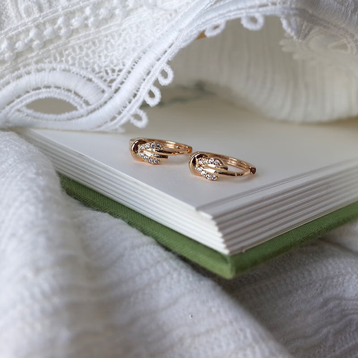 18K gold earrings with rhinestone imitation 18k gold internet celebrity replacement earrings picked up at Shiniao brand special outlet counter, rose gold