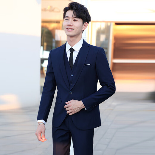 Luo Meng Suit Men's Business Casual Slim Professional Formal Wear Best Man Groom Wedding Dress Handsome Small Suit Men Black 2-button Top + Trousers + Gift Bag L Recommendation 120-135Jin Jin equals 0.5 kg