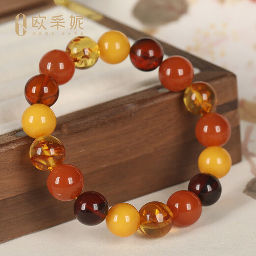 OUCERNY beeswax bracelet natural amber raw stone flower amber southern red agate blood amber multi-treasure bracelet as a gift for my wife and mother
