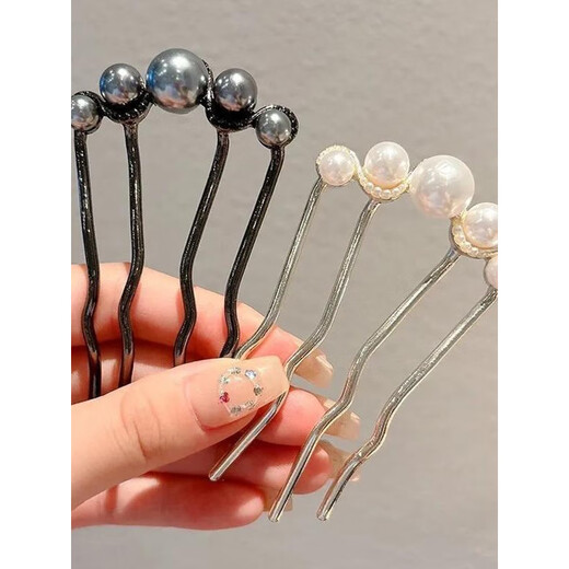 Pearl U-shaped hairpin gun black hairpin ancient style new Chinese style hairpin plate hairpin artifact headwear pearl hairpin-gold