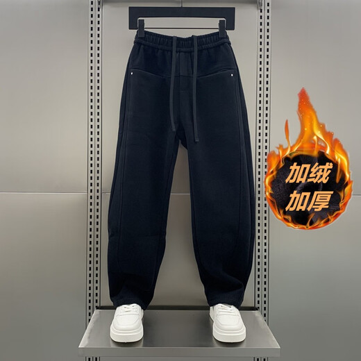 Kuraishi Kazuki autumn and winter 2025 new straight-leg sweatpants men's trendy brand loose and handsome versatile solid color casual plus velvet sports trousers Khaki Green XL (130-150Jin Jin is equal to 0.5kg)