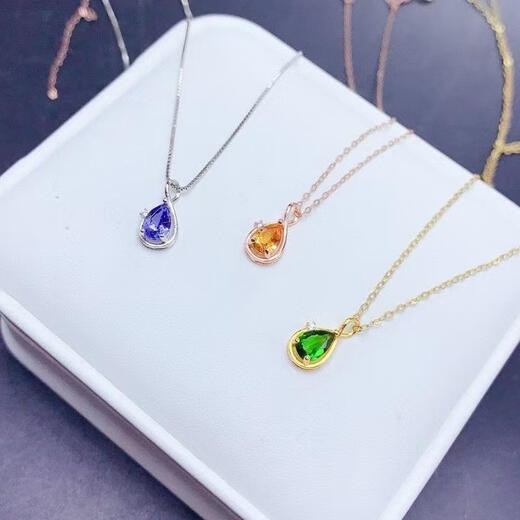Canxian new drop-shaped gemstone necklace for women 925 silver gold-plated inlaid with natural tanzanite diopside citrine pendant citrine
