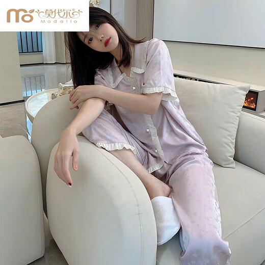 Modal French Palace Style Ice Seide Pyjamas Damen-Kurzarmhose im Sommer Neue Internet-Promi-Kleidungsstil-Kleidungsstücke Set hochwertig-yfy9905 Kurzarmhosen] M empfohlen 80-100jin [Jin gleich 0,5 kg]]
