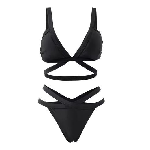 DK泳衣女新款bikini性感三角比基尼韩国显瘦聚拢分体游泳装 黑色 L