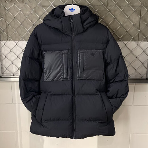 阿迪达斯（adidas）外套男装 冬季三叶草休闲运动服百搭潮流加厚保暖防风连帽羽绒服 H13564黑色80%灰鸭绒 2XL