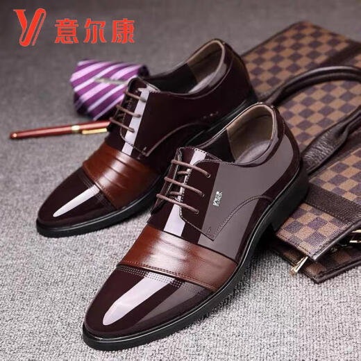 YRC意尔康皮鞋男冬季新款商务正装真皮内增高百搭休闲加绒保暖结婚鞋 9928黑色四季款 43