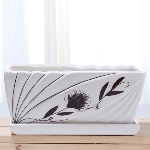
Rectangular ceramic flower pot with tray Simple and personalized desktop succulent bamboo calamus plant Banyan tree fortune pot plant Rectangular-12102 white (separation tray) Medium