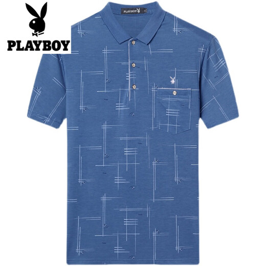 花花公子（PLAYBOY）含桑蚕丝短袖t恤男夏季中年翻领有口袋冰丝T恤中老年爸爸装 719粉色【短袖】 XL 175建议130-150斤
