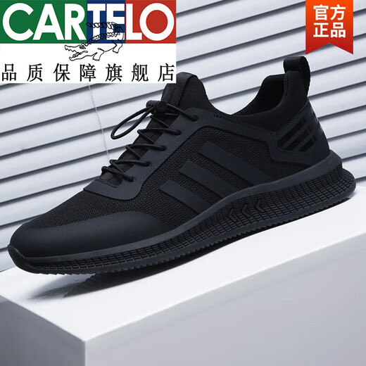 Cartelo Offizielle Marke Echtes Leder -Herrenschuhe Sommer 2025 Neue Sportschuhe Trendy Mesh atmungsaktiven Herren -Casual Mesh Schuhe 100 All Black Leder 9852 40