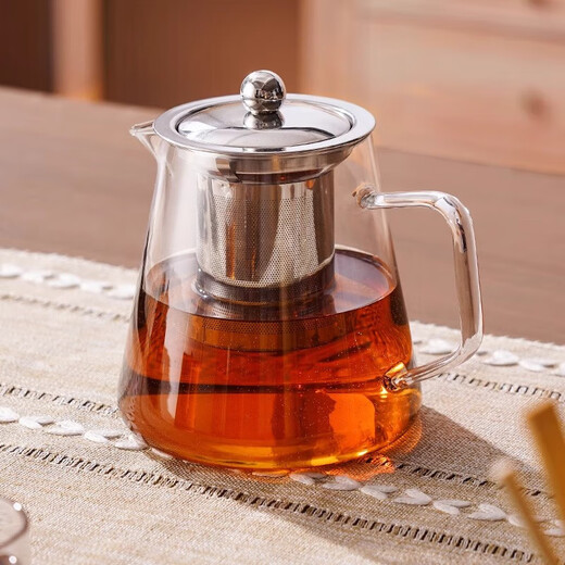 Teapot New style glass teapot thickened high temperature resistant teapot household tea water separation single pot tea set glass straight pot 450ml heat resistant upgrade