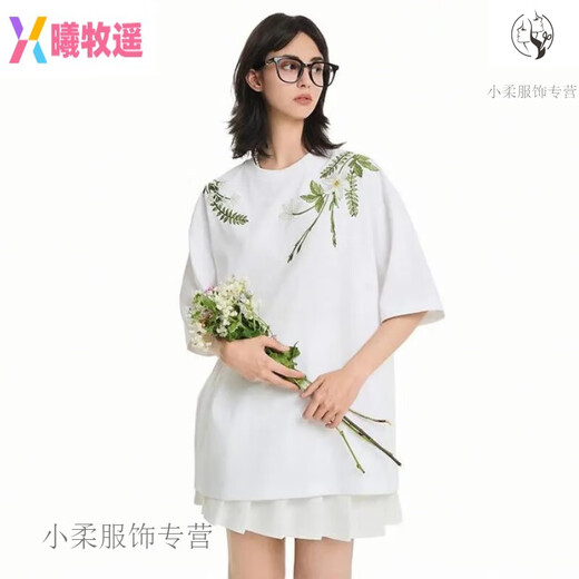 
UHFRHARSH AND CRUEL American alphabet plant flower round neck short-sleeved T-shirt for men and women summer s1049# white M