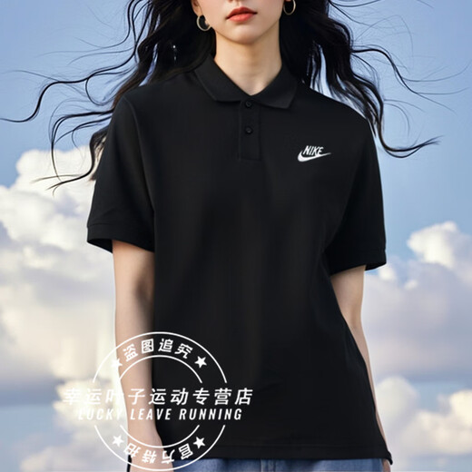Nike (NIKE) large-size women's men's T-shirt 2025 summer sportswear breathable loose comfortable jogging casual short-sleeved polo shirt FN3895-010/low-key black/large S