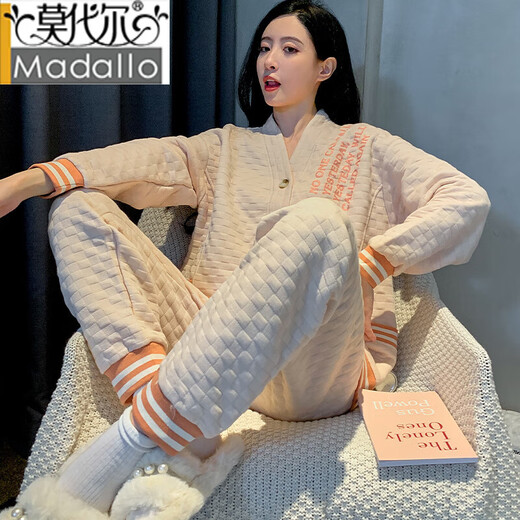 
Modal air cotton mezzanine pajamas for women in spring and autumn and winter pure cotton long sleeve thickened thin cotton home clothing set can be worn outside MFB15271 women M women Suitable for weight 80-100 Jin [Jin equals 0.5 kg]