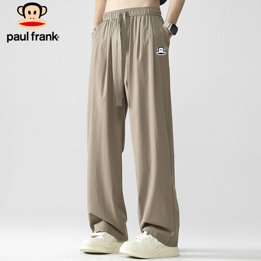 大嘴猴（paul frank）冰丝裤子男士宽松休闲裤男夏季百搭运动垂感阔腿男裤 卡其色 XL 