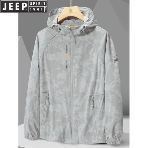 JEEP SPIRIT Outdoor Jacket Three-in-One Couple Style Men's 2025 Spring and Autumn Fishing Jacket Camping Travel Mountaineering Wear 996 Camouflage Men's Light Gray 2XL
