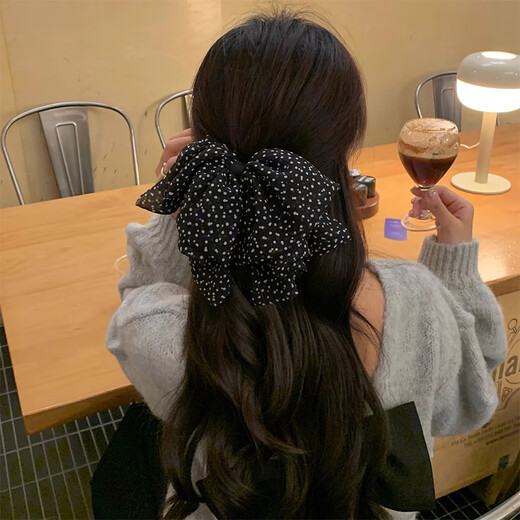 Lu Shanwu bow hair clip super fairy French temperament hair clip at the back of the head small half-tied ponytail shark clip versatile hair accessories polka dot bow clip