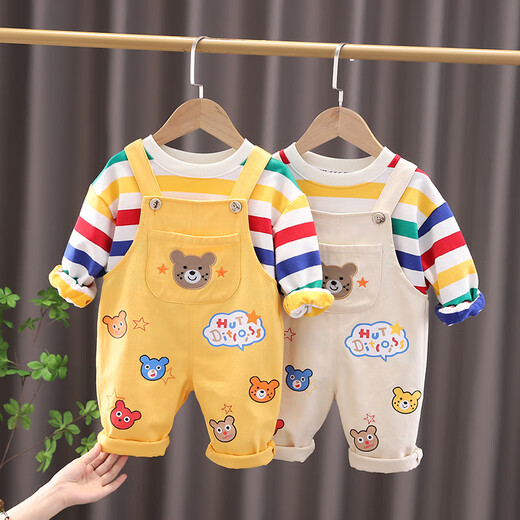 G.DUCKKIDS Little Yellow Duck Baby Boy Autumn Clothes Set Western Style Children's Clothes Children's Autumn Baby overalls for boys and girls two pieces off-white - two-piece bear suspenders set 80 6 months - 1 year old weight 17-20 height 70