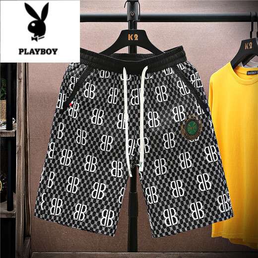 花花公子（PLAYBOY）冰丝短裤男士2025新款夏季运动休闲宽松中裤韩版潮流宽松沙滩裤 831深卡其布色 XL