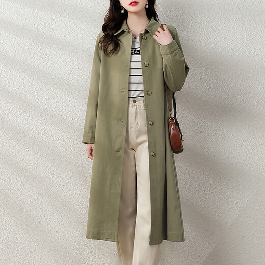 
AEMAPE light luxury fashionable mid-length windbreaker jacket for women 2024 spring and autumn new atmospheric casual loose single-breasted coat khaki M