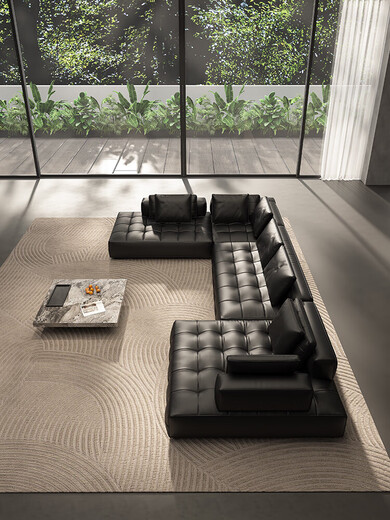Die gleiche Art von Lawrence-Sofa, originales schwarzes Ledersofa, High-End-Vollledersofa, geradereihe Sofa, große flache Schicht, Kombination H1392 cm, Kombination 0 cm