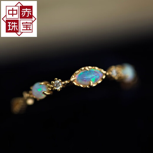 中赤森糖星球京都清晨日系轻奢复古精致欧泊石溢彩纯银镀金戒指 欧泊石戒指#15925纯银镀金